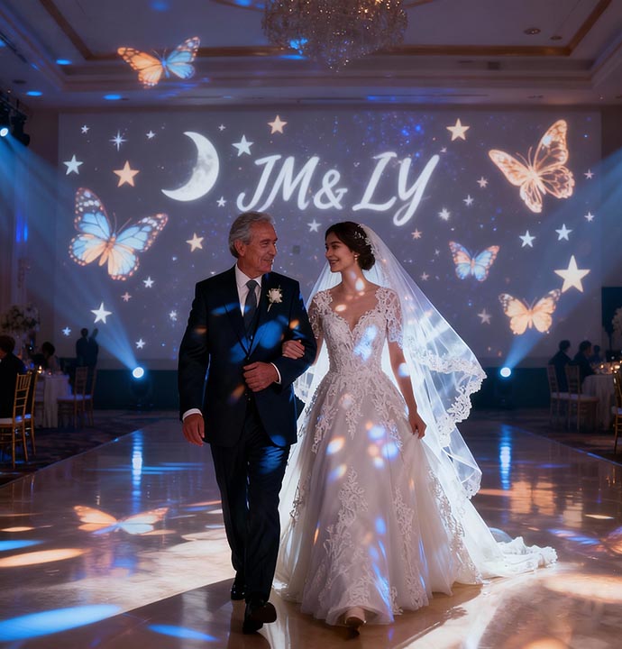 How can 6 Gobo projectors elevate the sophistication of a wedding by 50%?